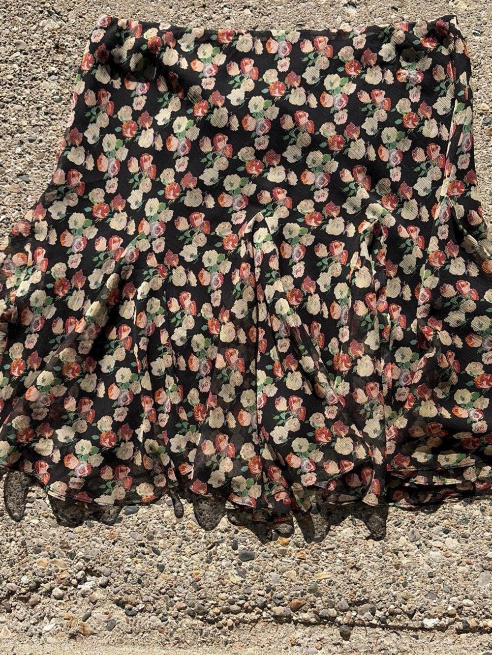 Lauren Ralph Lauren Black Floral Pleated Skirt with Ruffle Hem